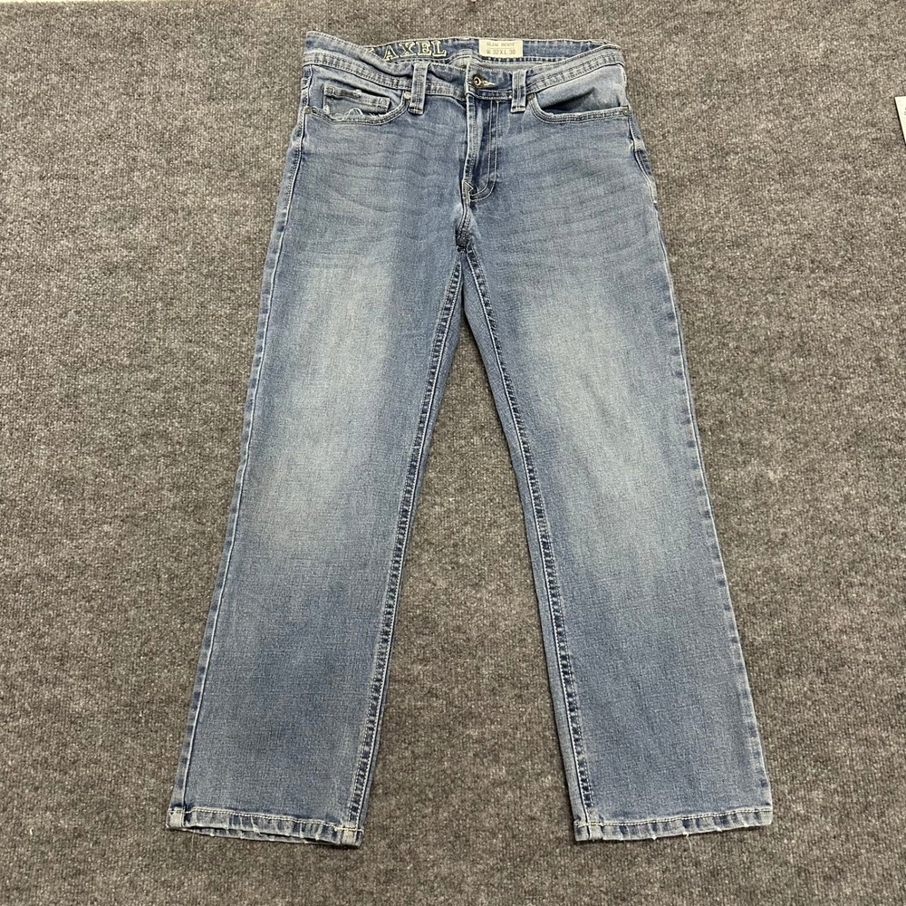 TK Axel Jeans Mens Size 32x30 Blue Slim Bootcut Light Wash Embroidered Pockets